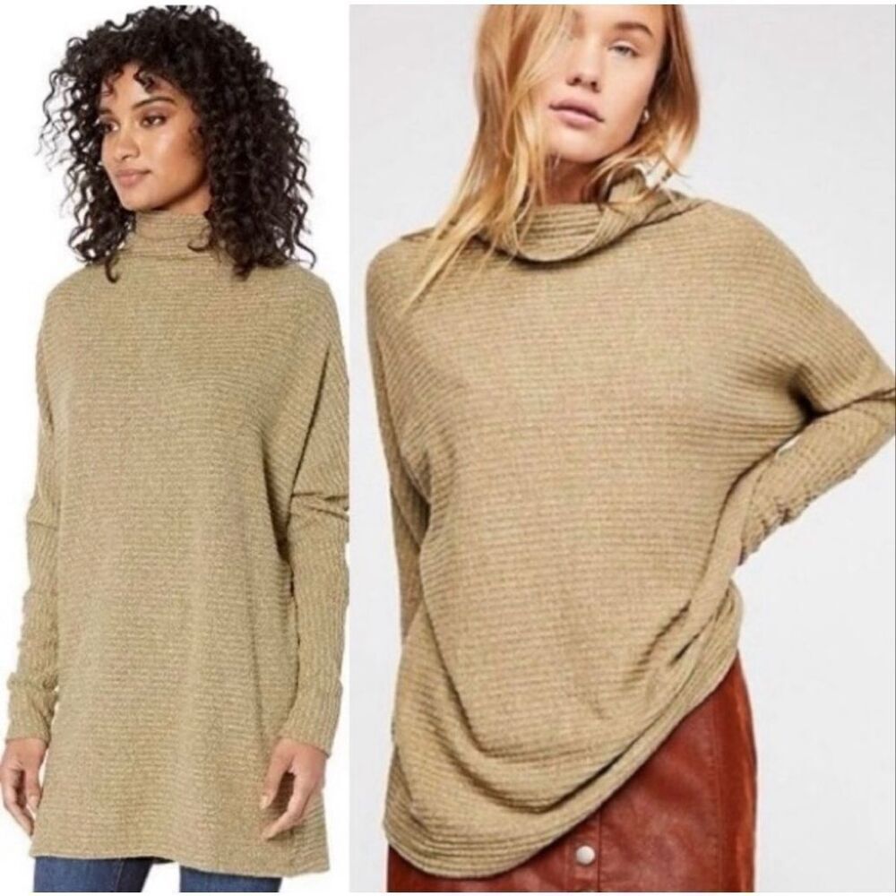 Free People We The Free Kitty Slouchy Waffle Knit Olive Green Tunic Size XS Over